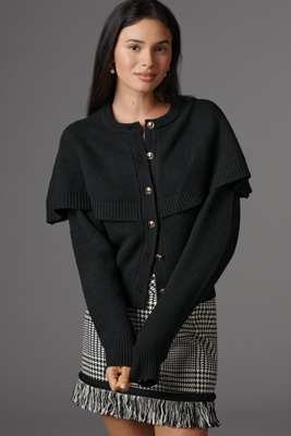 Sanctuary Crew-neck Cape Cardigan Sweater In Black