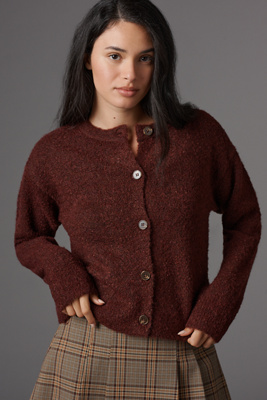 Sanctuary Crew-neck Bouclé Cardigan Sweater In Red