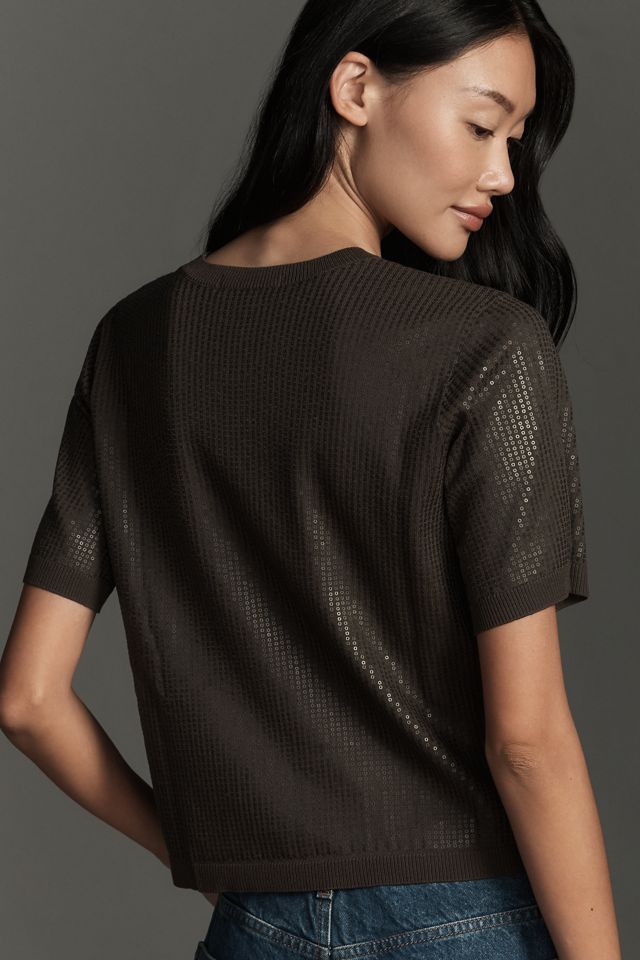 Sanctuary Short-Sleeve Sparkle Sequin Sweater #1