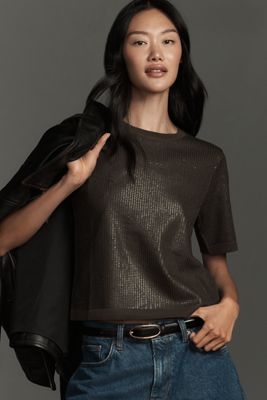 Sanctuary Short-Sleeve Sparkle Sequin Sweater