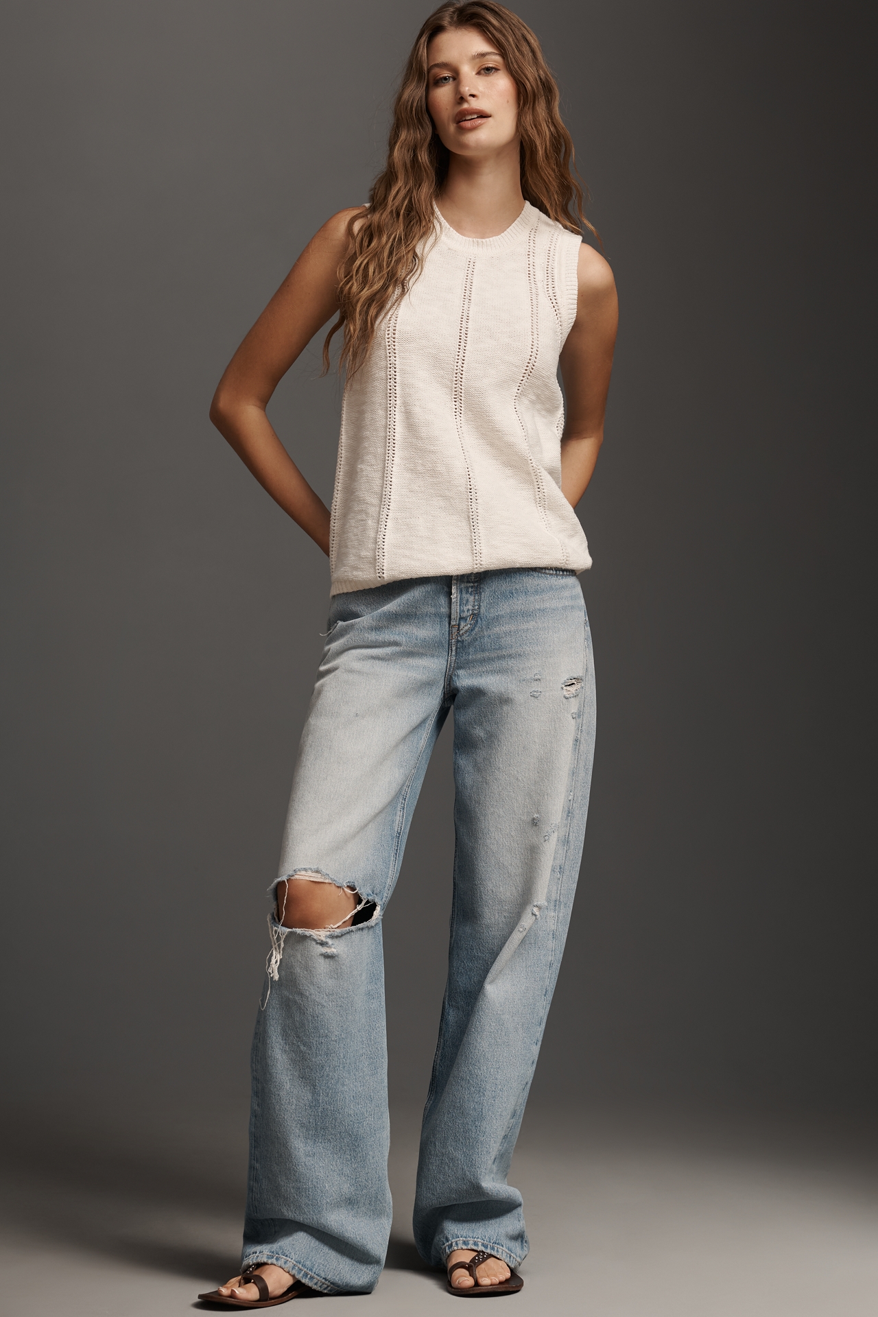 Sanctuary Easy Pointelle Cotton Sweater Tank
