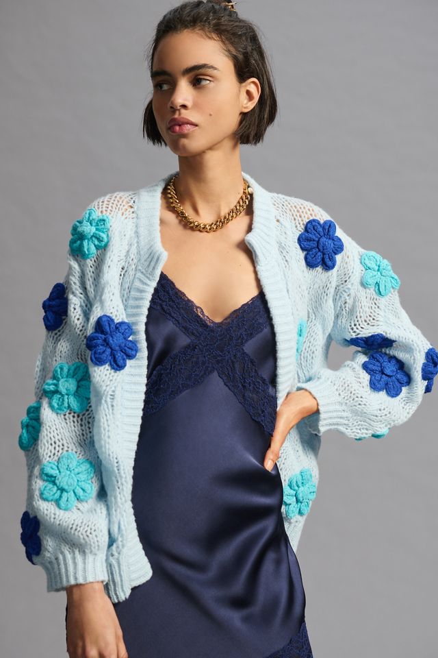 Maeve Floral Appliqué Cardigan Sweater #4