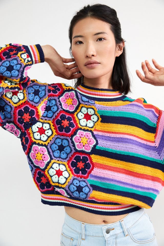 Farm Rio Crochet Contrast Sweater #1