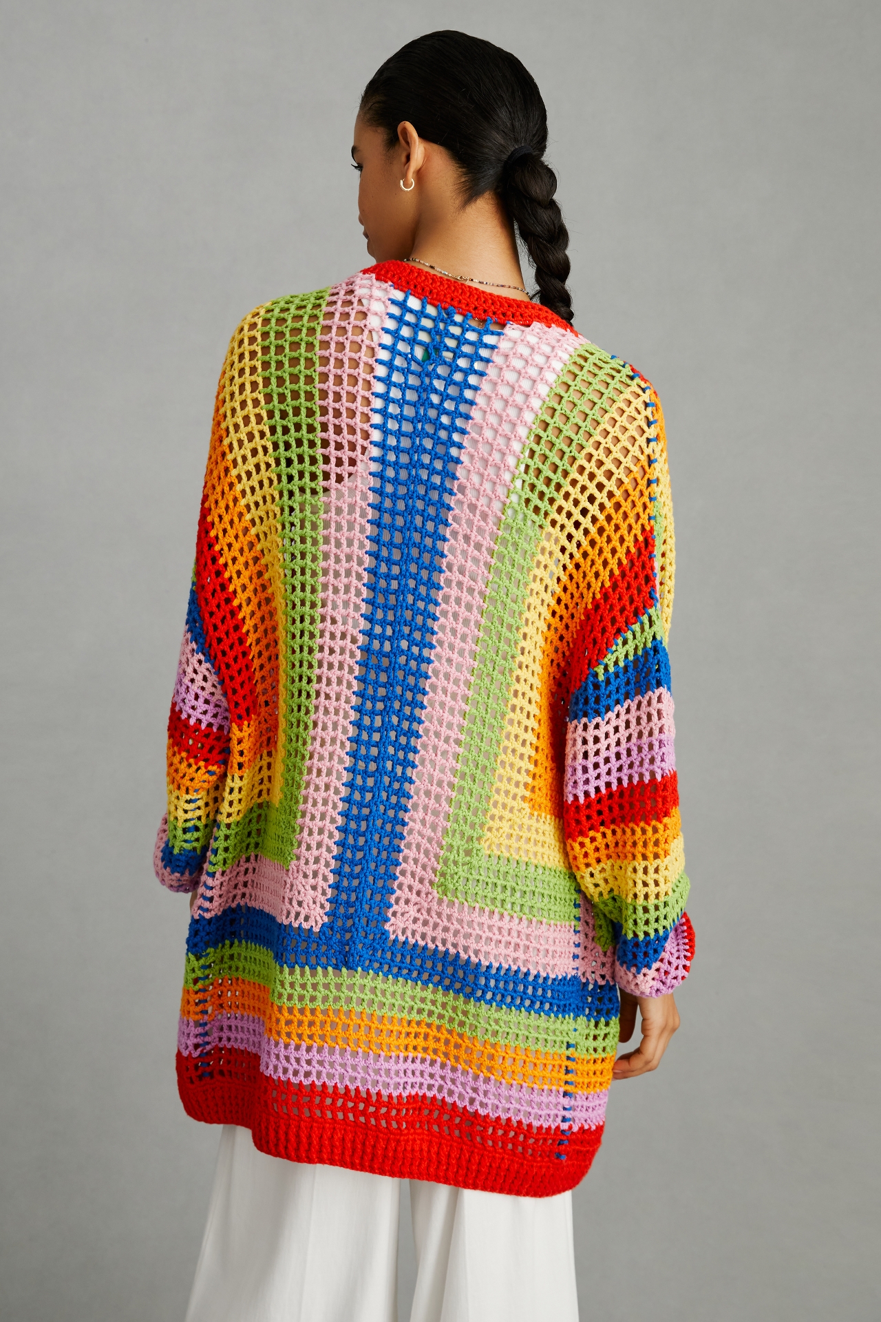 Farm Rio Rainbow Crochet Cardigan Sweater