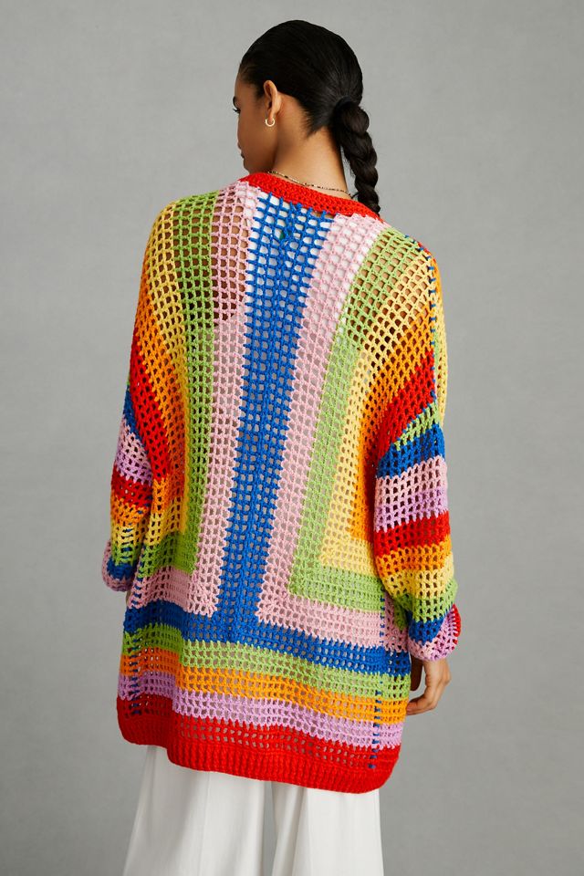 Farm Rio Rainbow Crochet Cardigan Sweater #3