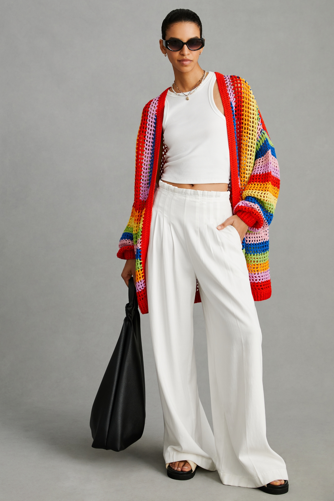 Farm Rio Rainbow Crochet Cardigan Sweater