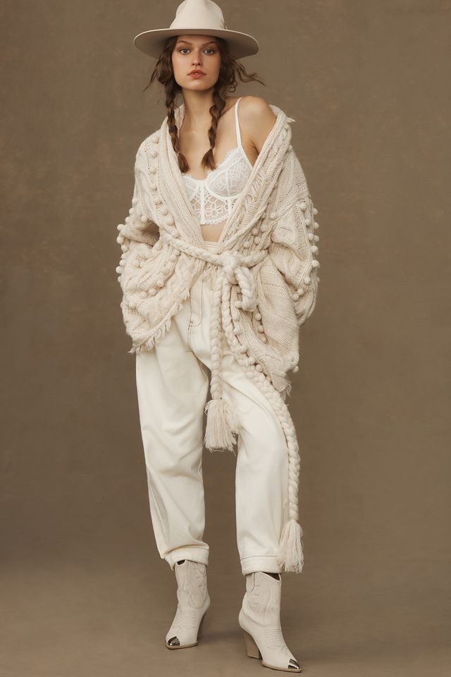 Farm Rio Braided Cable Tie-Waist Cardigan Sweater | Anthropologie