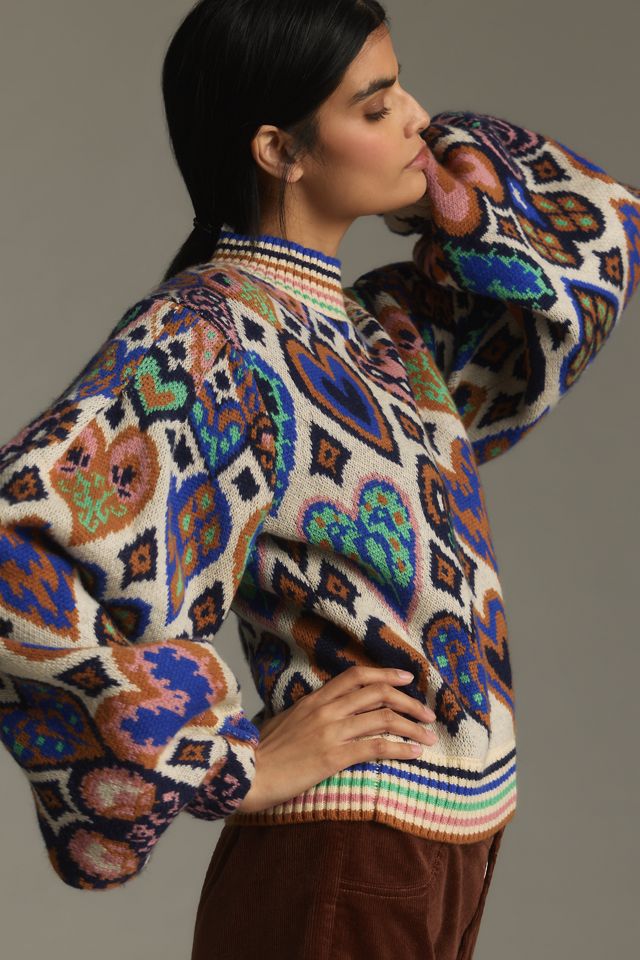 Farm Rio Hearts Ikat Pullover Sweater  #1