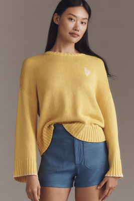 Shop Kerri Rosenthal Silk Linen Heart Motif Sweater In Yellow