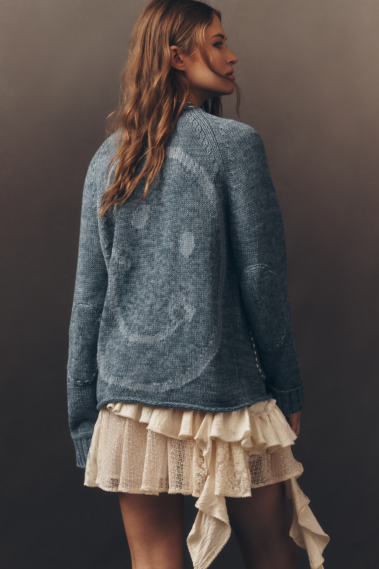 Kerri Rosenthal Short Poppy Smiley Cardigan Sweater