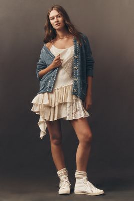 Kerri Rosenthal Short Poppy Smiley Cardigan Sweater