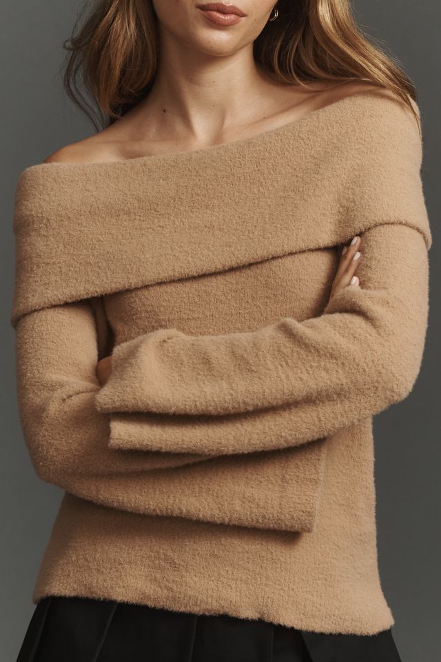 Flat White Off-The-Shoulder Long-Sleeve Foldover Sweater #3