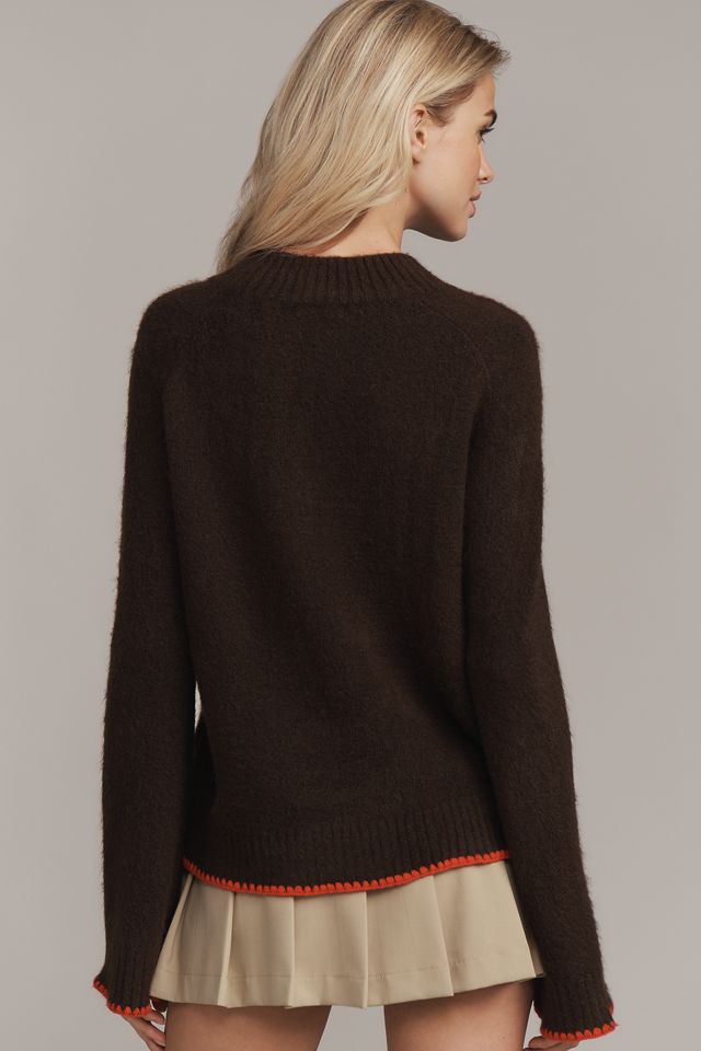 Flat White Mock-Neck Embroidered Dog Icon Sweater #2