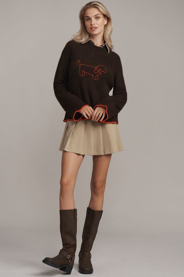 Flat White Mock-Neck Embroidered Dog Icon Sweater #3