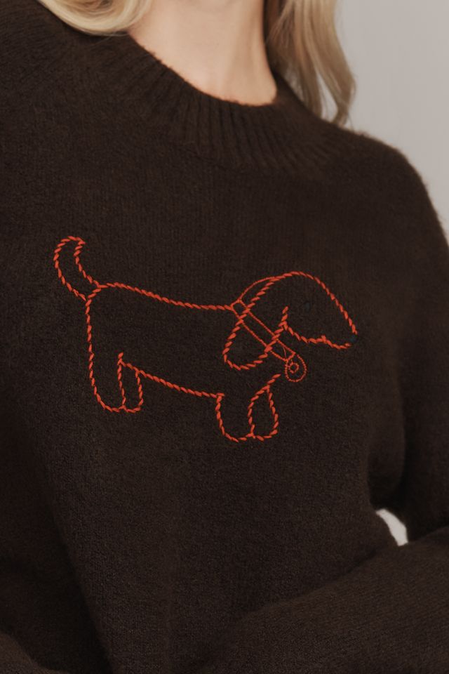 Flat White Mock-Neck Embroidered Dog Icon Sweater #4