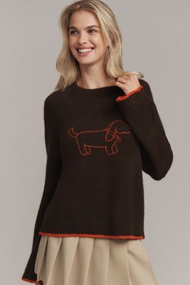 Flat White Mock-Neck Embroidered Dog Icon Sweater