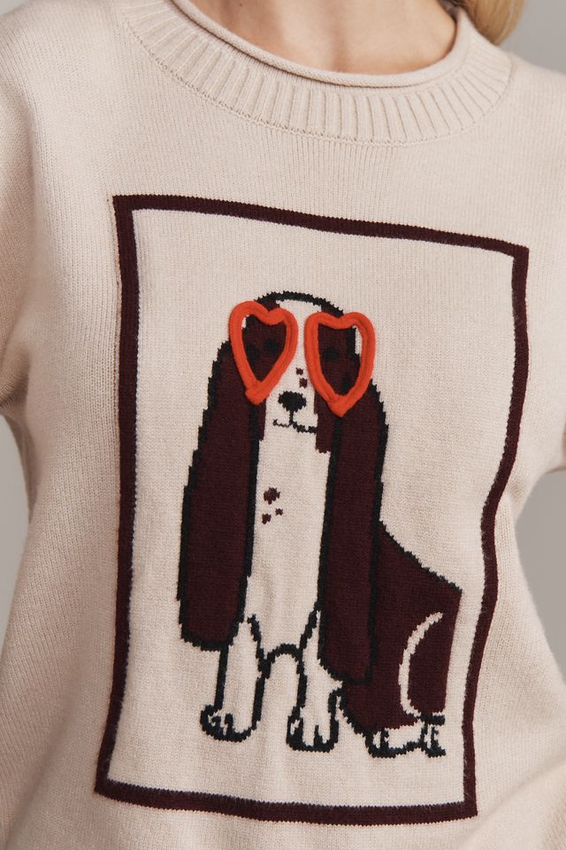 Flat White Crew-Neck Dog Icon Sweater #4