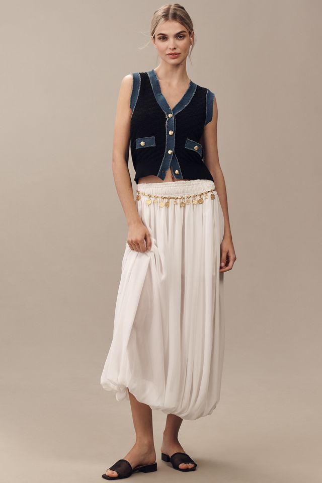 Laundry by Shelli Segal V-Neck Pointelle Denim-Trim Sweater Vest #2