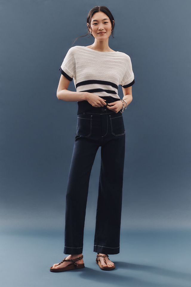 Ellen Tracy Dolman-Sleeve Open-Stitch Striped Sweater #2