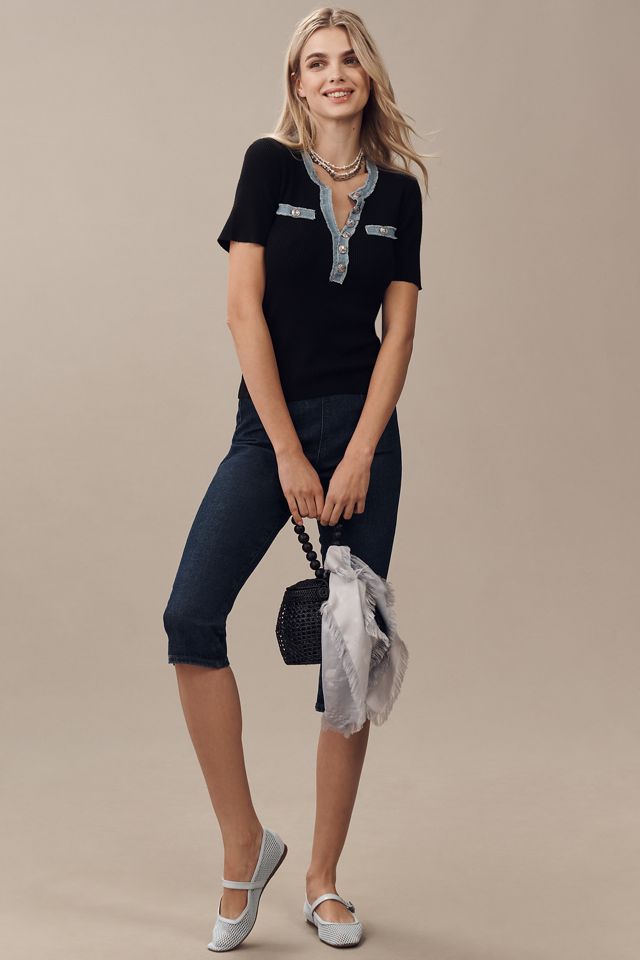 Ellen Tracy Short-Sleeve V-Neck Mixed Media Ribbed Sweater #2