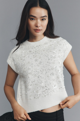 Nvlt Sequin Embroidered Flower Sweater Vest In Neutral