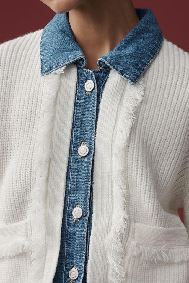 NVLT Denim-Collared Cardigan Sweater #2