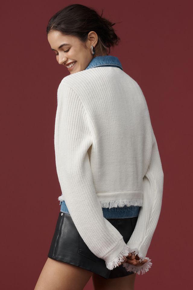 NVLT Denim-Collared Cardigan Sweater #3