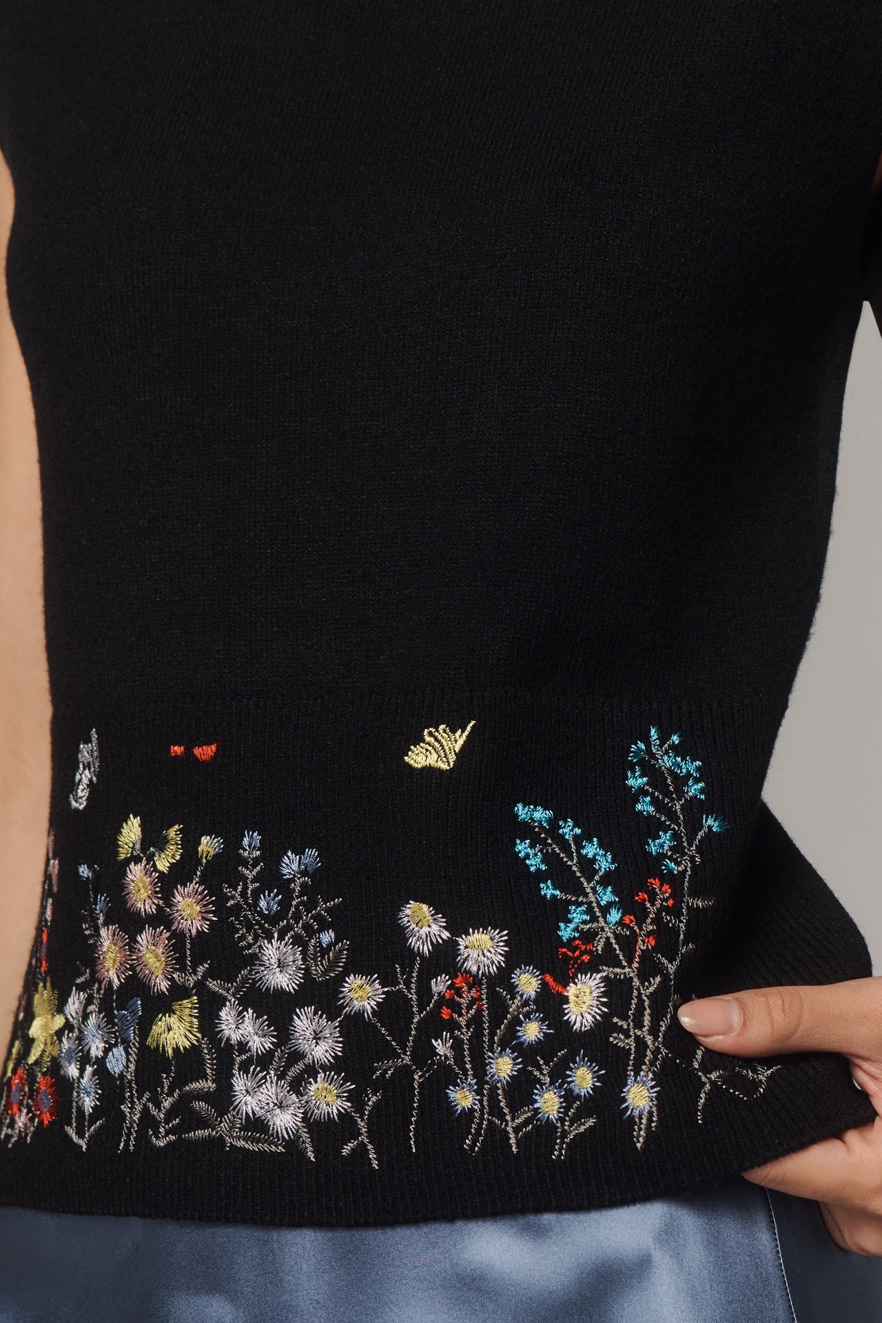 Ellen Tracy Crew-Neck Floral-Embroidered Sweater Vest