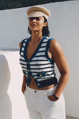 Nvlt Pointelle Denim Mixed Vest In Multi