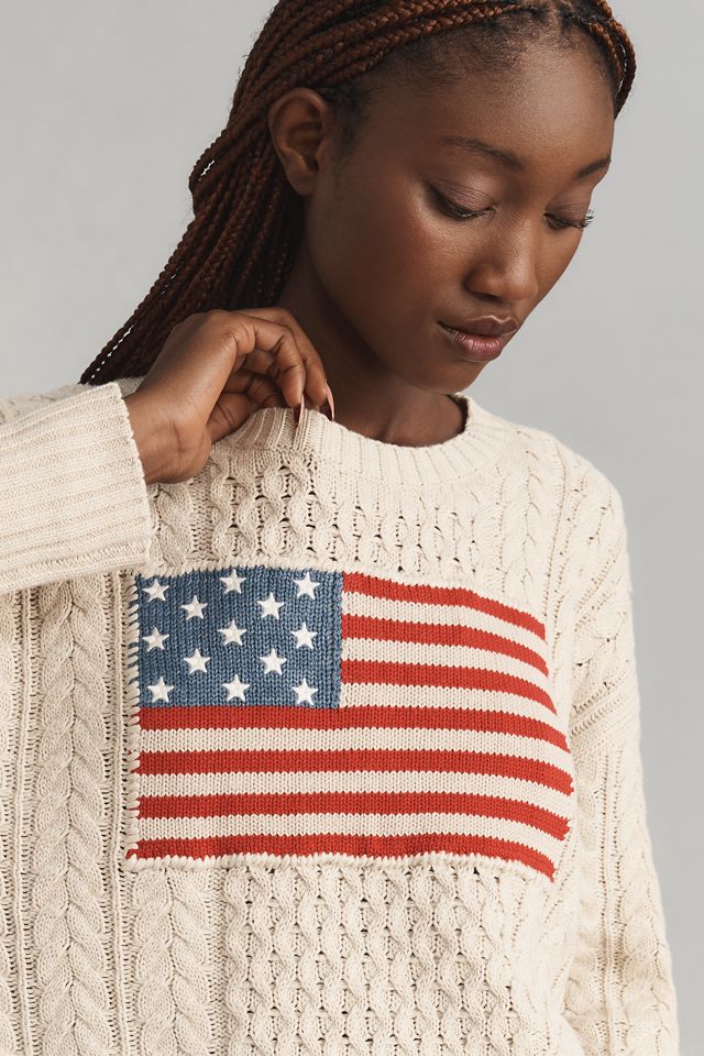 Denimist American Flag Crew-Neck Cable Sweater #1