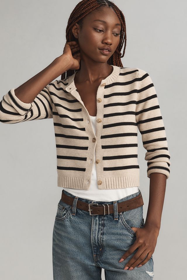 Denimist Stripe Shrunken Cardigan Sweater | Anthropologie