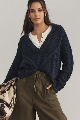 Shop Pilcro Deep-v Cable Sweater In Blue