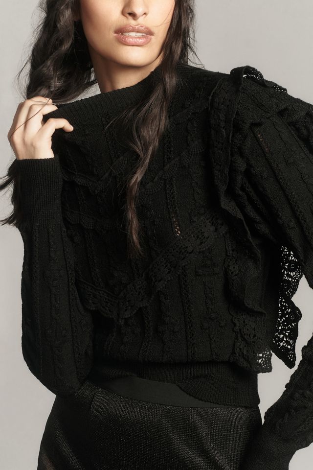 Lea & Viola Ruffle Pointelle Sweater | Anthropologie