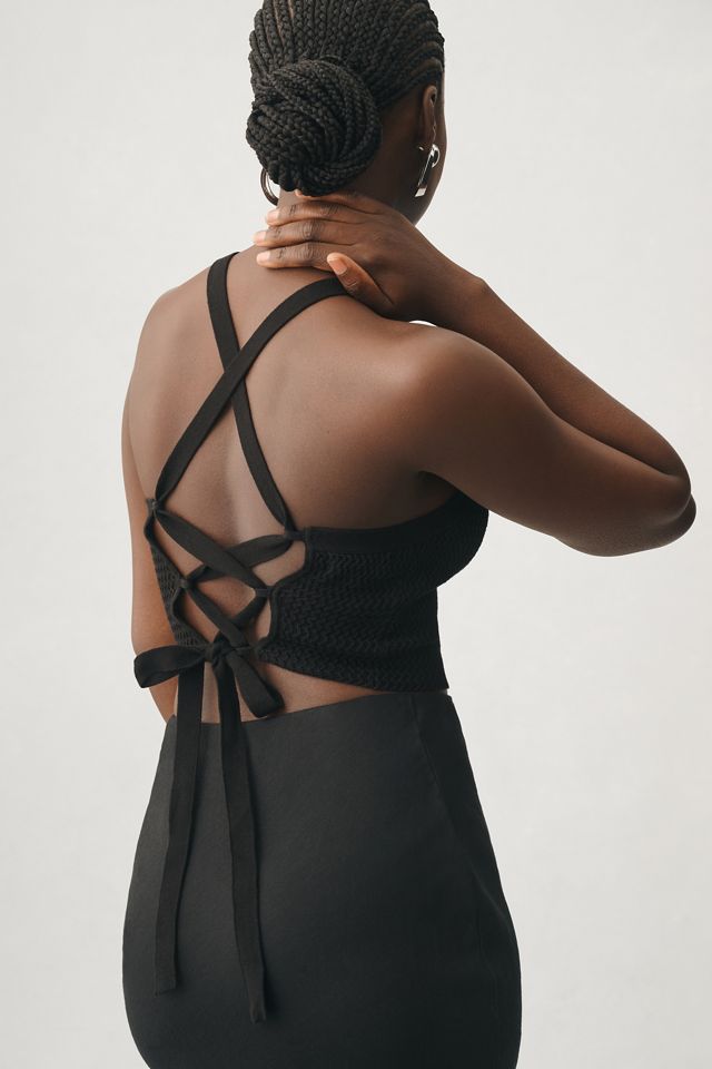 Another Girl Rosette Open-Back Sweater Tank #1