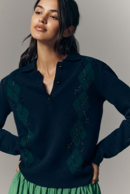 Retrofete Nicolina Embellished Cashmere Blend Polo Sweater