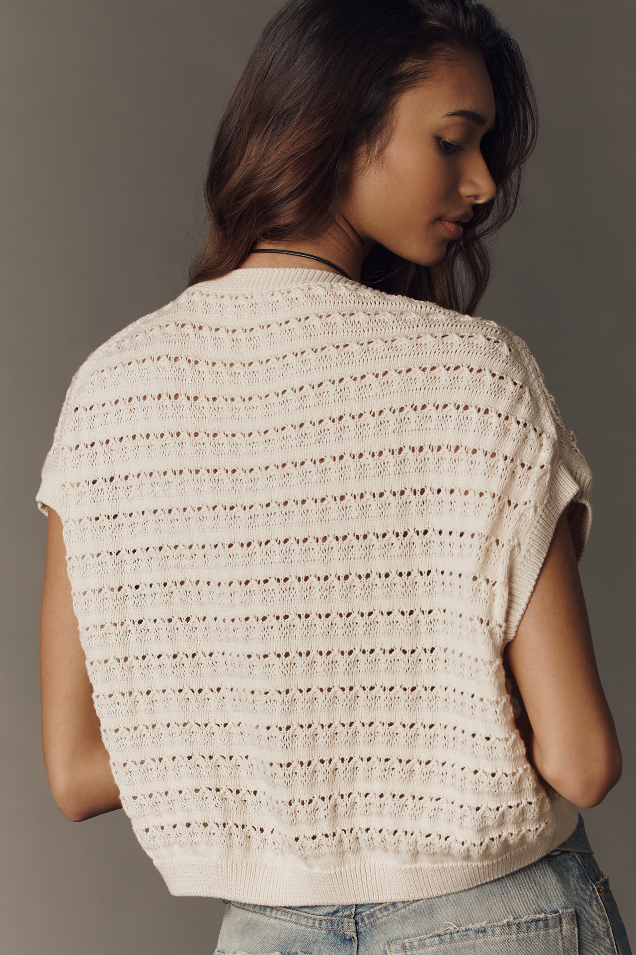 By Anthropologie Short-Sleeve Cotton Cardigan Top
