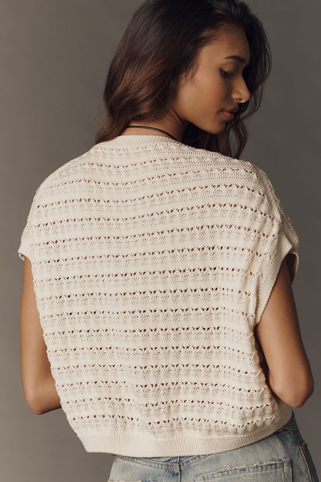 By Anthropologie Short-Sleeve Cotton Cardigan Top #2