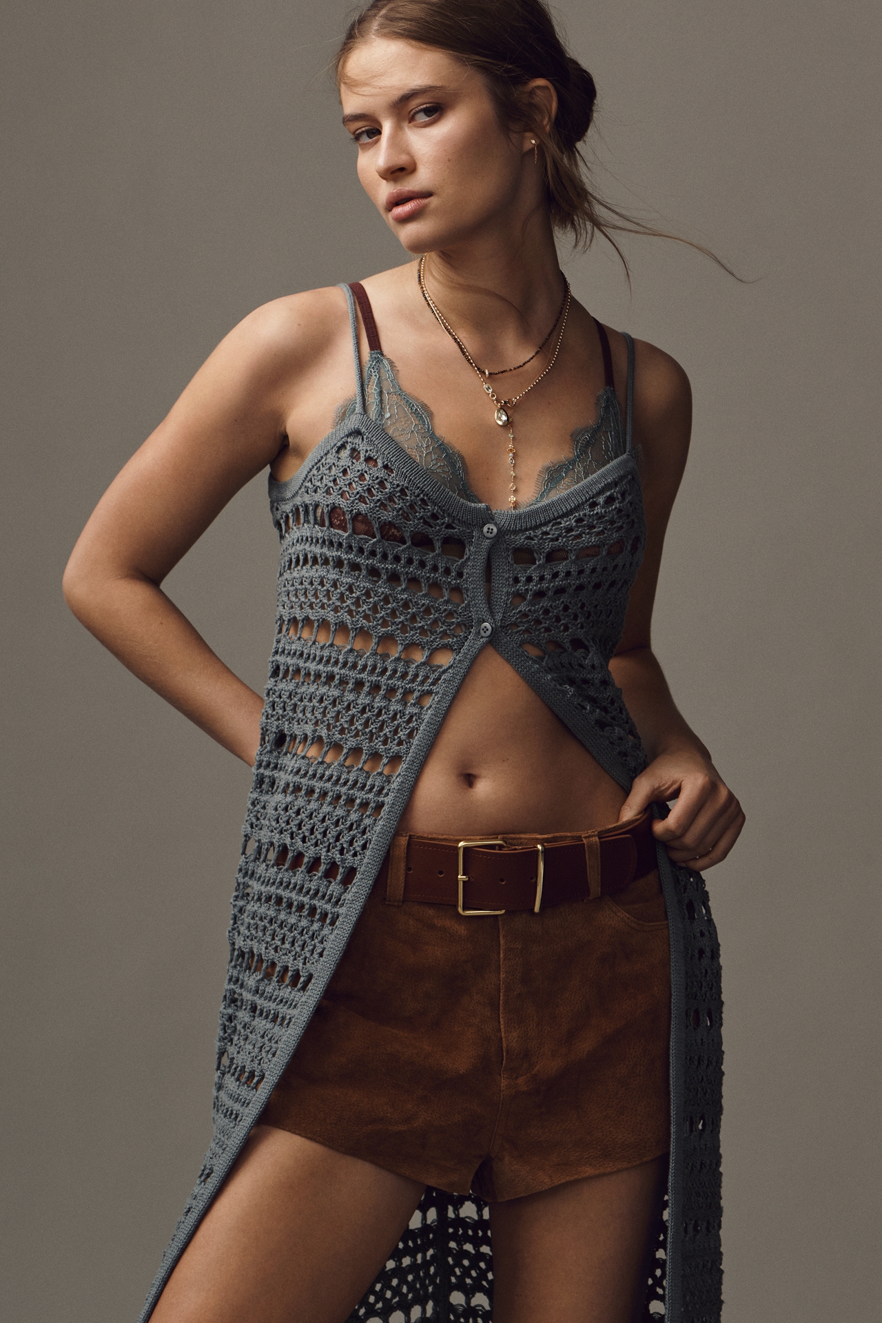 By Anthropologie Longline Stitched Sleeveless Cardigan