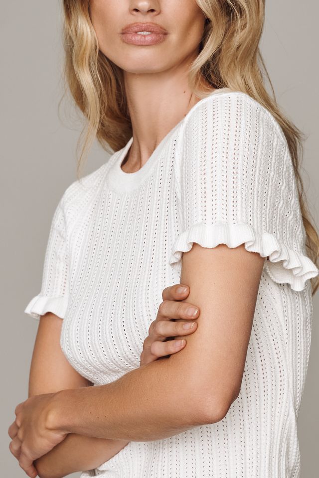 By Anthropologie Short Sleeve Pointelle Sweater #1