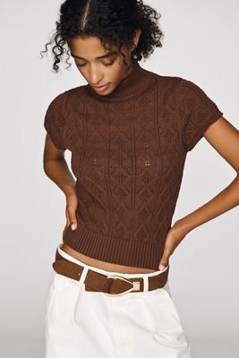 By Anthropologie Short-Sleeve Cable Sweater