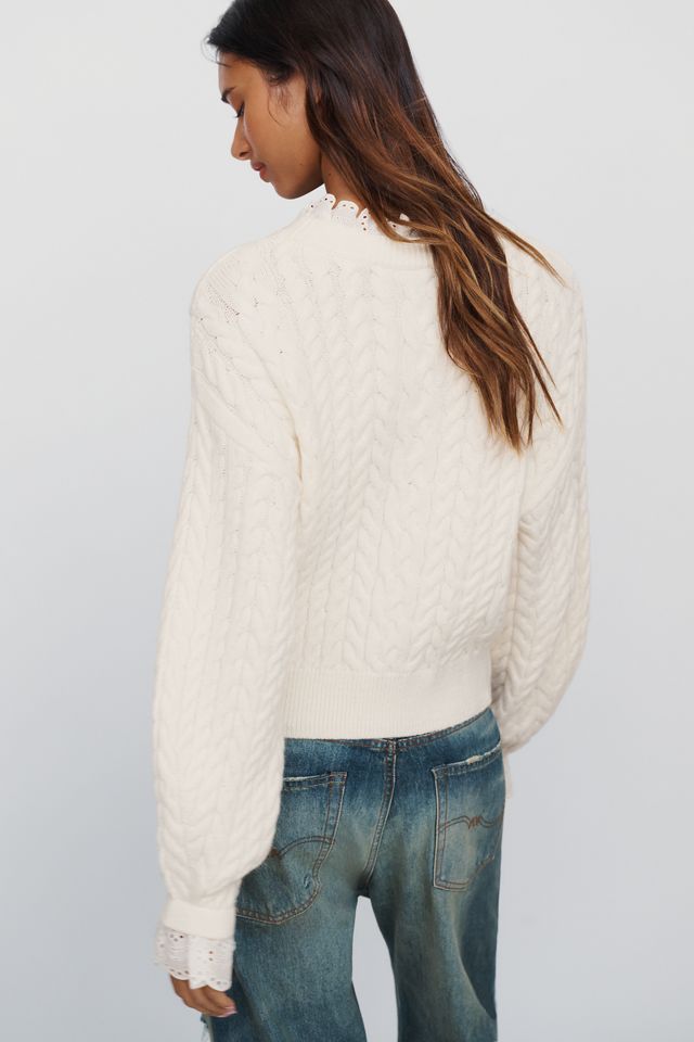 By Anthropologie Cable Knit Ruffle Sweater #1