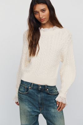By Anthropologie Cable Knit Ruffle Sweater
