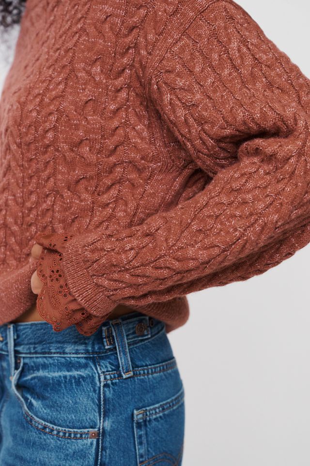By Anthropologie Cable Knit Ruffle Sweater #1