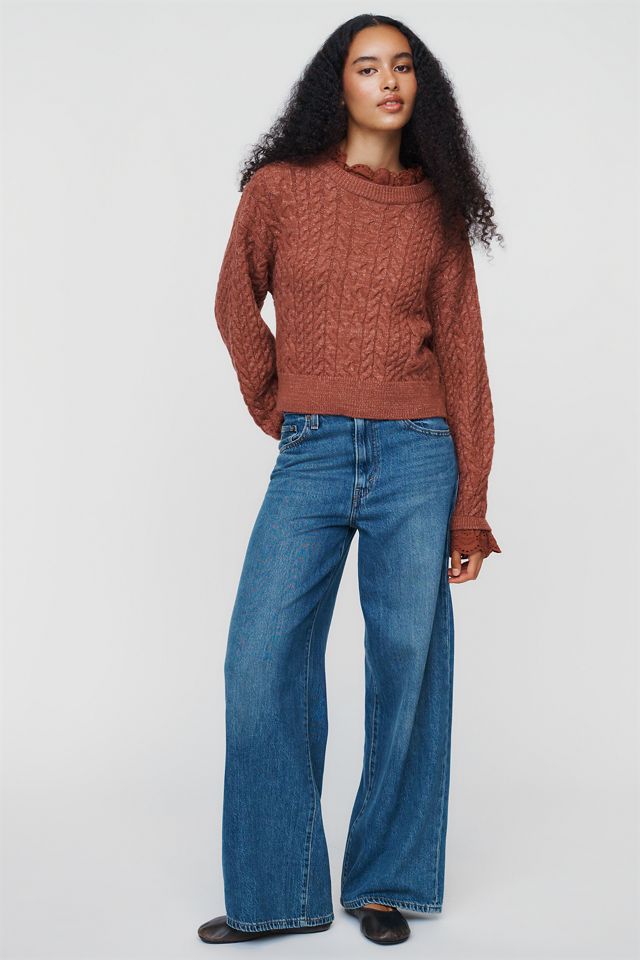 By Anthropologie Cable Knit Ruffle Sweater #2