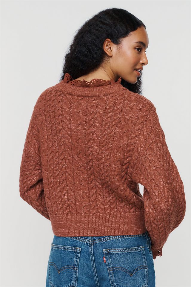 By Anthropologie Cable Knit Ruffle Sweater #3