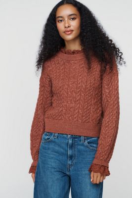 By Anthropologie Cable Knit Ruffle Sweater | Anthropologie