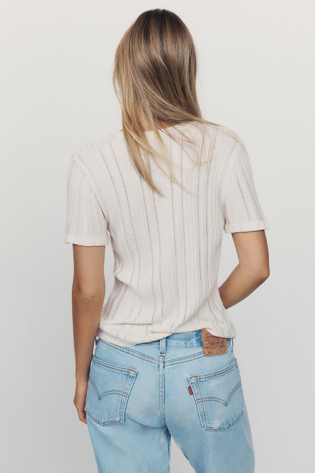By Anthropologie Short-Sleeve Cable Knit Sweater #4