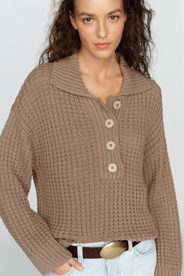 Pilcro Cotton Blend Waffle Knit Henley Sweater by Anthropologie