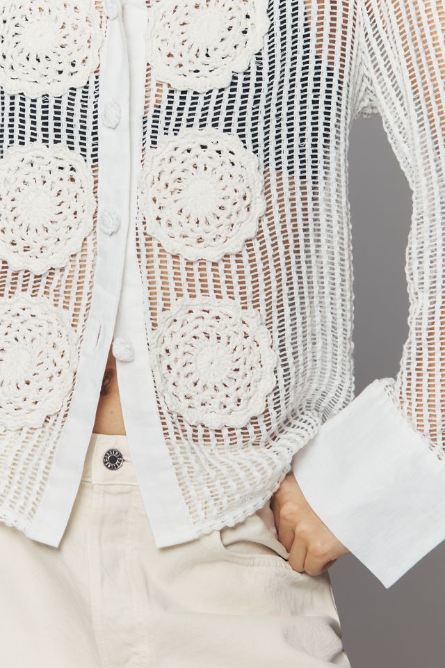 Mandinga Sweet Knit Sheer Appliqué Cardigan | Anthropologie