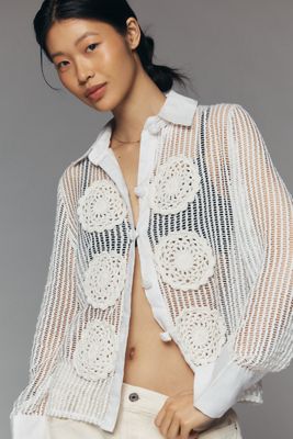 Mandinga Sweet Knit Sheer Appliqué Cardigan